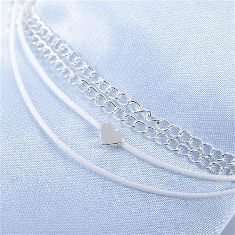 Heart Bohemian Silver Color Anklet Bracelet Heart shape Female Anklets foot Jewelery Style 2020