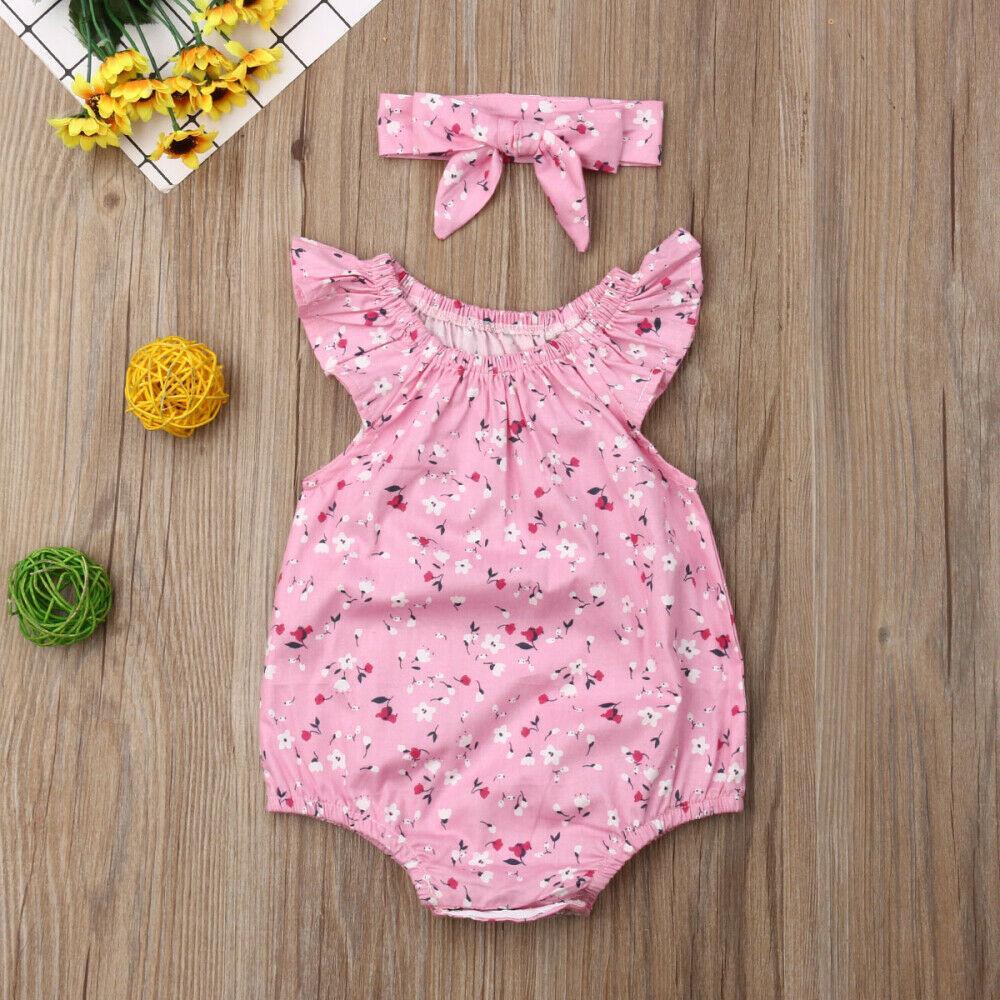 Newborn Infant Baby Girl Clothes Sleeveless Floral Bodysuit Headband 2PCS Jumpsuit Playsuit Outfit Dress For Girls