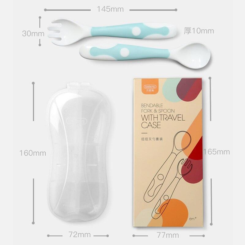 2Pcs Bendable Baby Spoon Fork Set Toddler Infant Learning Tableware Flatware Utensils Kids Cutlery With Storage Box