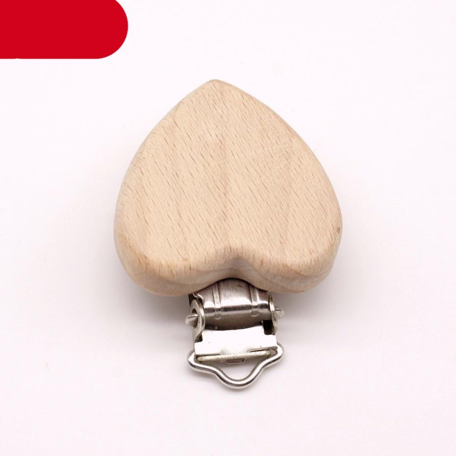 Modern Wood Naural Nipple Chain Accessories BPA Free Cute Modelling Beech Pacifier Clip Small Elephant Heart-shaped Holder for Pacifier