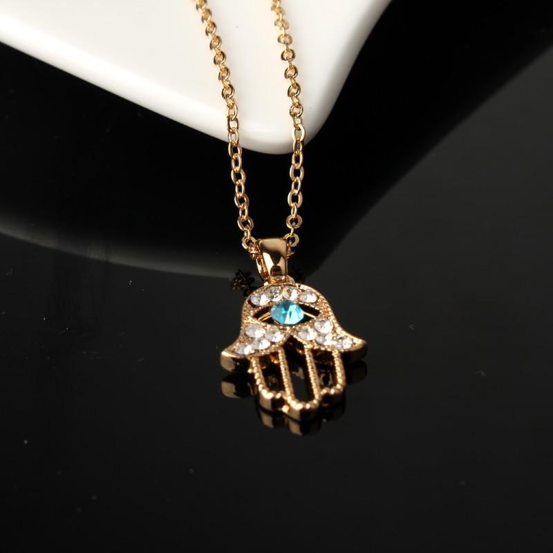 Modern Turkish Crystal Elegant Evil Eye Hand Hamsa Pendant Necklace Luxury Women Amazing Color Jewelry Hollow Out Clavicle Link Chains