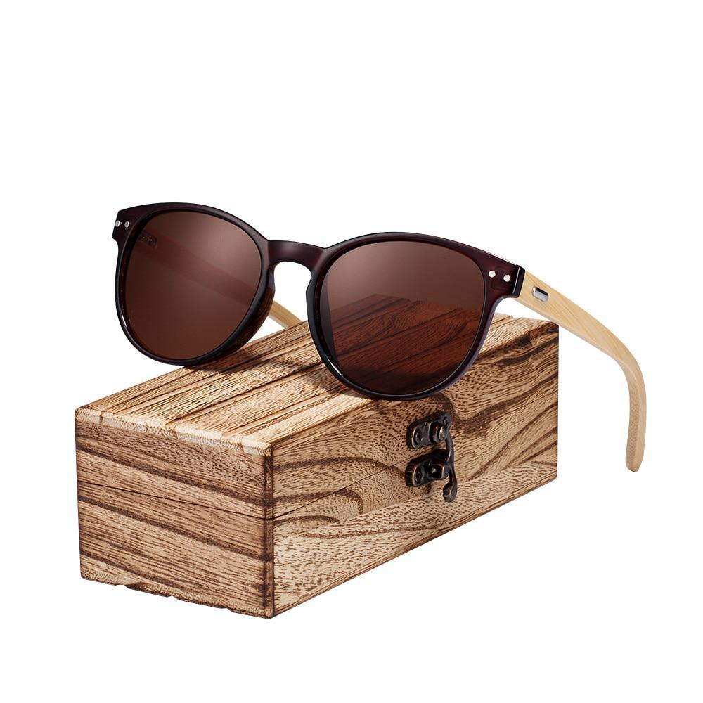 The Vintage Round Sunglasses Bamboo Temples Polarized Wood Sun glasses Men Women Shades For Women and Men With UV400 Protection