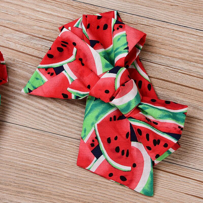 2PCS Newborn Baby Girl Watermelon Summer  Cute Bodysuit Jumpsuit Outfit WIth Bow For Girls