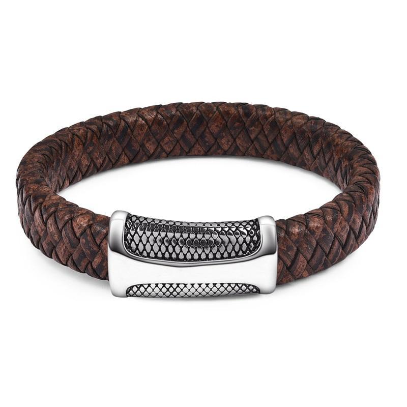 Handmade Luxury Modern Leather Black Blue Braided Leather Bracelet for Men Stainless Steel Design