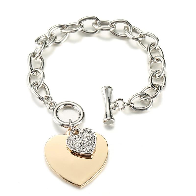 Gold Love Heart Charm Bracelets For Women Accessories Silver Color Link Chain Bracelets & Bangles Trendy Jewelry Design