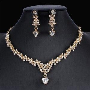 Classic Bridal Jewellery Sets for Women's Dresses Accessories Cubic Flower Necklace Earrings Set Gold Color