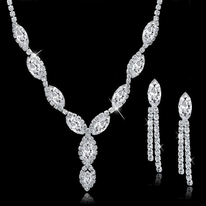 Wedding Jewellery Set Crystal Bridal Jewelry Sets For Women Long Tassel Statement Necklace/Earrings Set