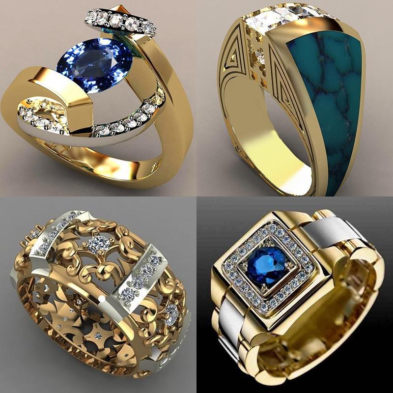 King Diamond Zircon Stone Ring Male Female Yellow Gold Wedding Band Jewelry Promise Engagement Rings For Men And Women