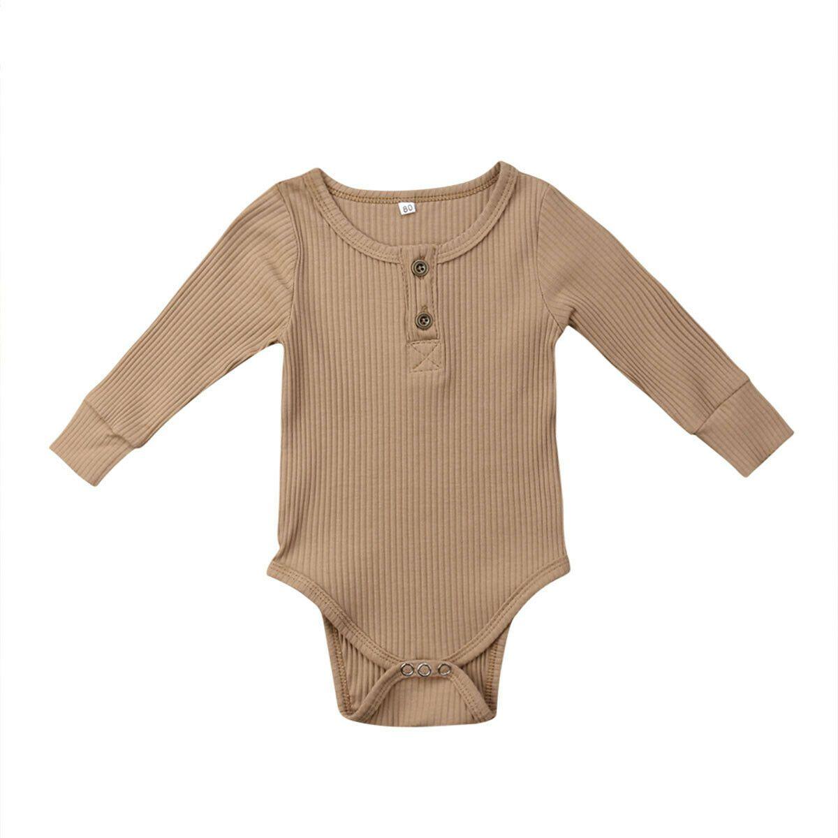 Newborn Infant Baby Girl Boy Ribbed Bodysuit  Ruffle  Long Sleeve One-Pieces Solid Jumpsuit Outfits For Girls