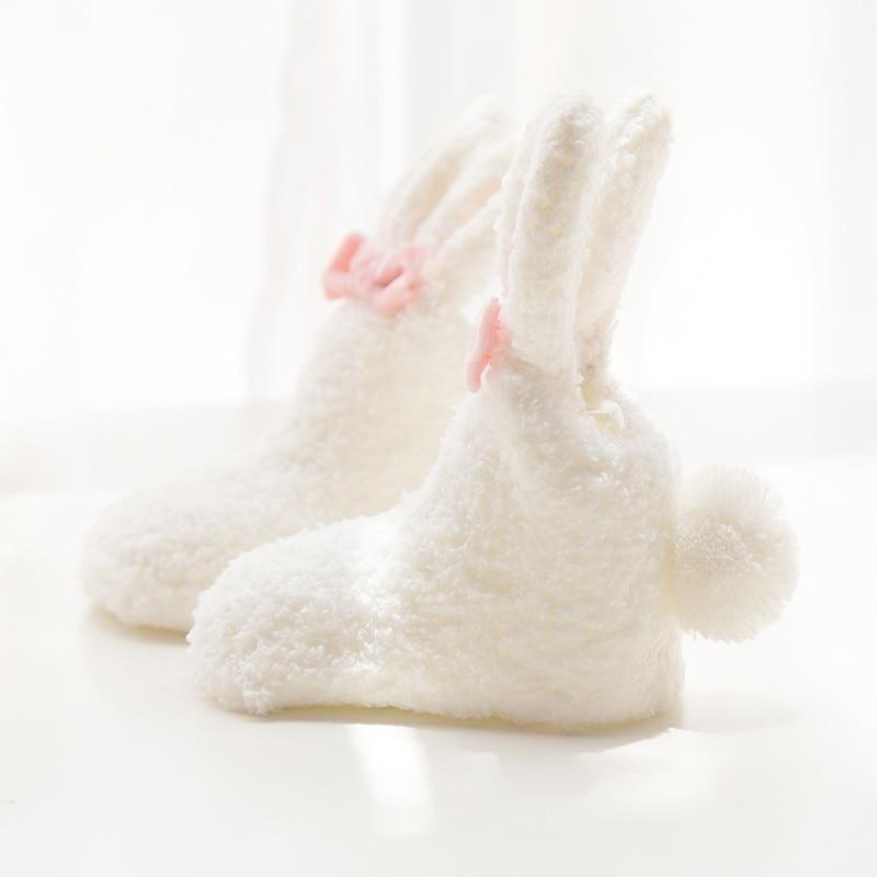 Fashion Winter Cozy Coral Fleece Baby Girls Socks for Newborn Soft Cute Rabbit Baby Socks for Winter In Elegant Design