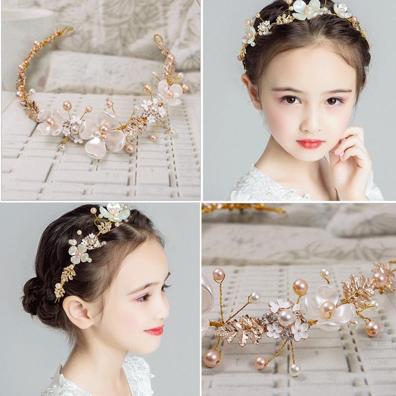 Handamde  Lucury Hair Accessories For Girls Kids Flower Crown Adjustable Flower Headband Pearls Head Wreath For Girls