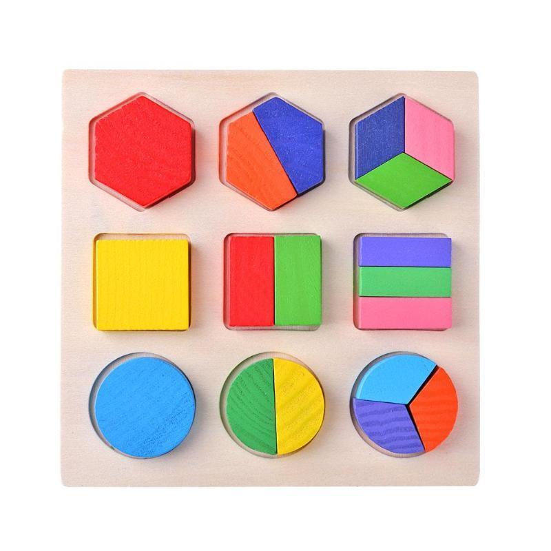 Wooden Geometric Shapes Puzzle Sorting Math Bricks Preschool Learning Educational Game Baby Toddler Toys for Children