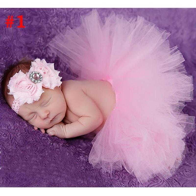 Luxury Modern Elegant Baby Girl Tulle Tutu Skirt and Flower Headband Set Newborn Dress With Big Bow And With Headband