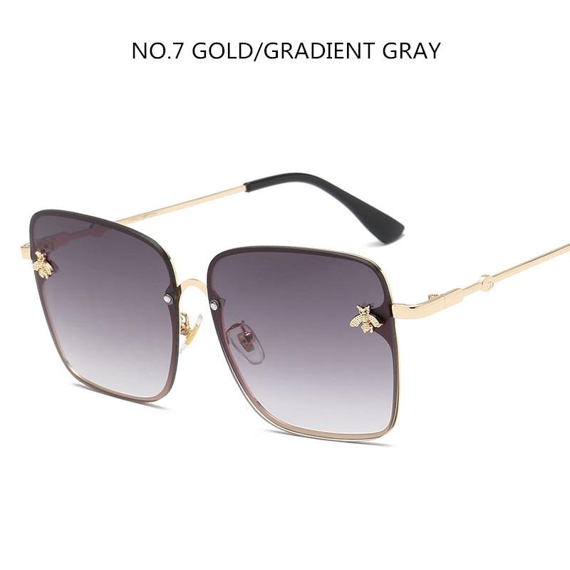 Luxury Square  Modern  WIth  Metal Luxury Bee Sunglasses For  Women and Ladies With  Retro Brand designer Metal Frame Oversized Style And Grandient Glasses