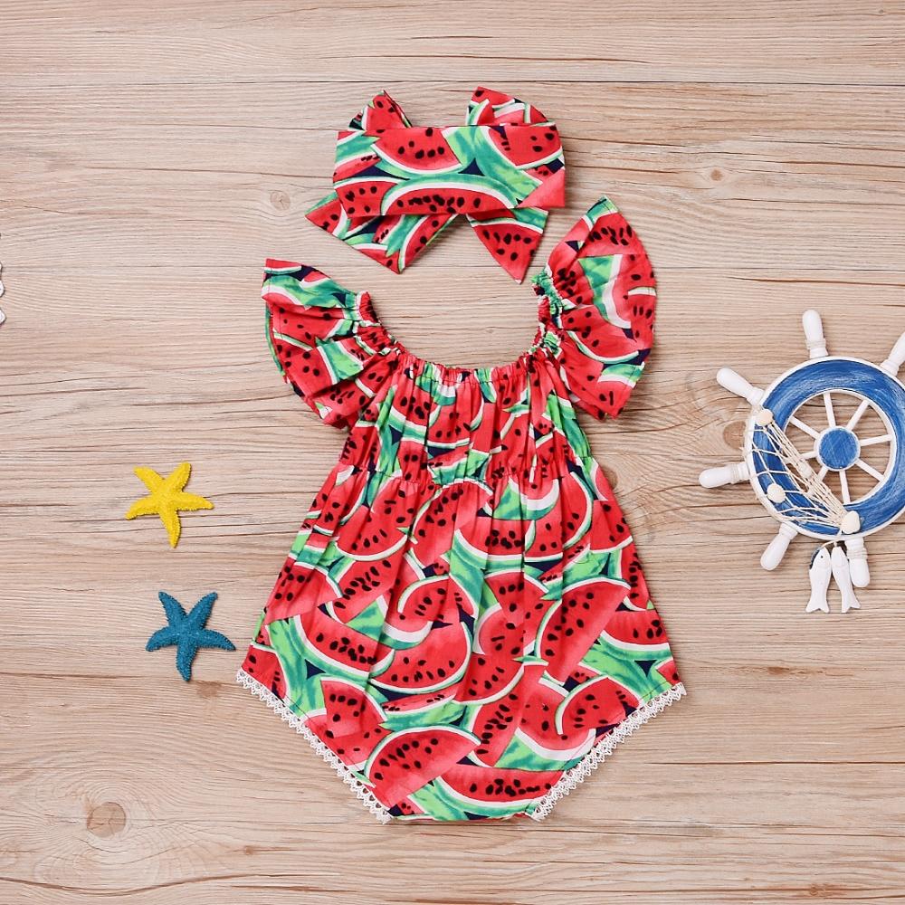 Newborn Baby Girls Watermelon Printed Sleeveless Bodysuit Sunset Jumpsuit Casual Clothes for Girls