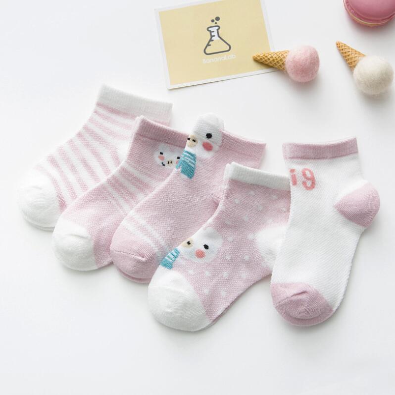 5 Pairs Cute Summer Breathable Mesh Cotton Infant Baby Socks For Newborn Boys And Girls