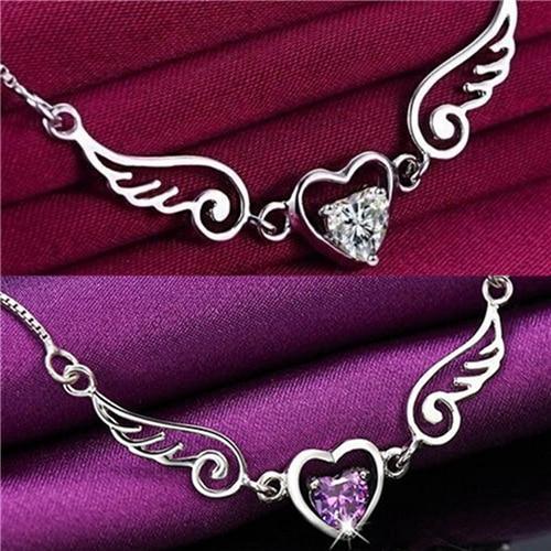 Angel Wing Of Love Heart Silver Plated Necklace Dream Female Necklace Birthday Young Girl's Present Fantasy Romance Gift For Women and Girl