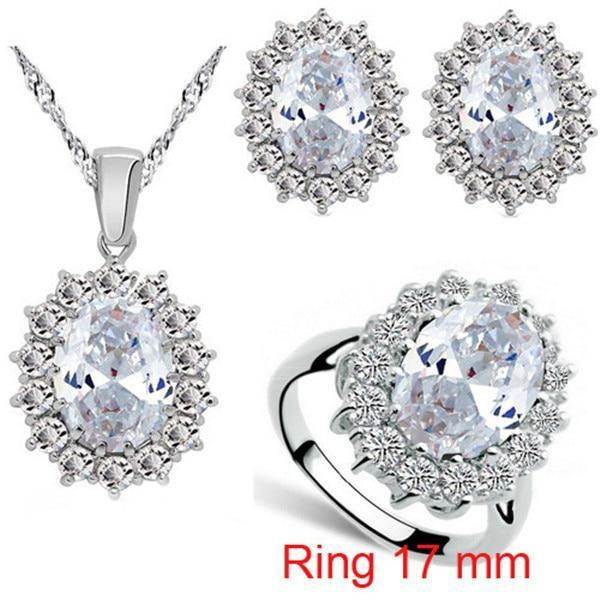 Luxury Elegant Juwelery Set For Ladies IN Blue Crystal Stone Wedding Jewelry Style  For Brides Silver Color Necklace Set For Women