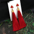 Bohemian Tassel Crystal Long Drop Earrings for Women Red Cotton Silk Fabric Fringe Earrings Fashion Woman Jewelry