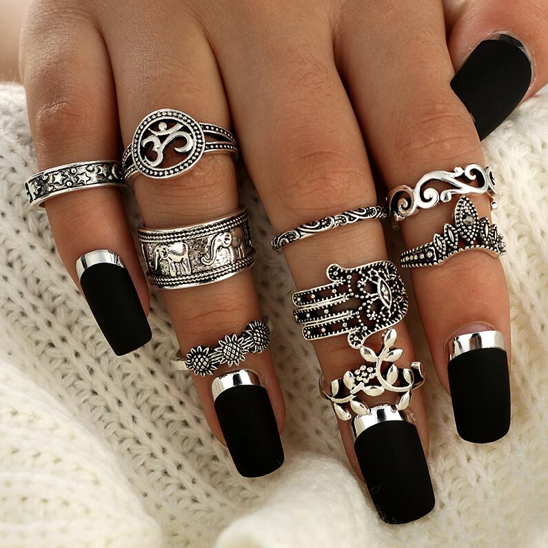 Luxury Modern Elegant 925 Stain Steal Rings Jewelry Set for Women In Punk Elephant Flowe Style