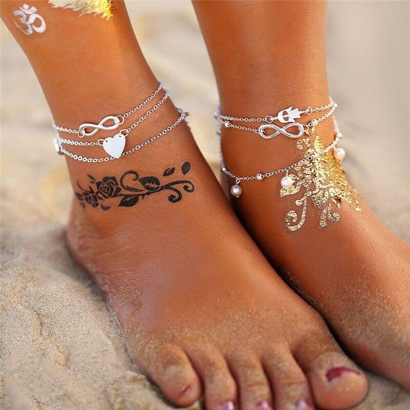 Bohemian Starfish Stone Anklets Set For Women Handmade Wave Anklet Bracelet on Leg Jewelry