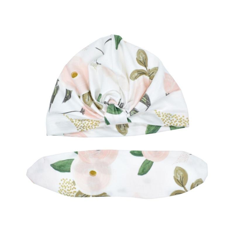 Cute Soft Cotton Knot Printed Rabbit Ears Turban Hat Indian Flower Cap for Baby Girls Accessories