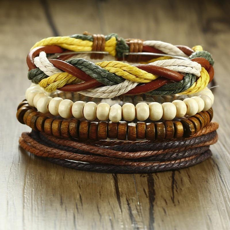 Braided Wrap Leather Bracelets for Men and Women Vintage Wooden Beads  Tribal Wristbands Bracelet Perfect Gift For Man Jewelry