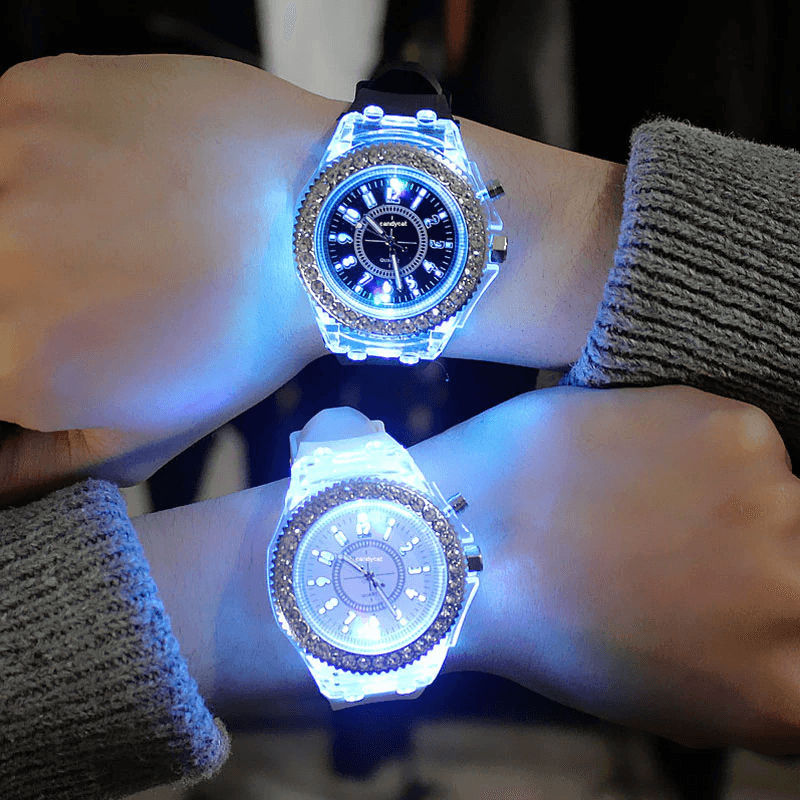 STEVVEX Luxury Led Flash Watch Personality Trends Students Lovers Jellies Woman Men's Watches Color Light Wrist Watch For Women and Girls