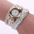 Fashion Casual Gold Quartz Women Rhinestone Watch Braided Leather Bracelet Watch Gift Ladies Wristwatch For Ladies  and Women