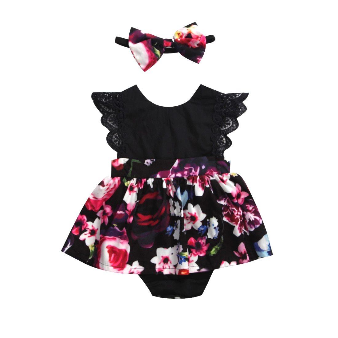 Luxury New Trend Newborn Baby Infant Girl Romper Tutu Dress Headband Floral Outfits Party Dress In Flowers Interesting Design With Bow