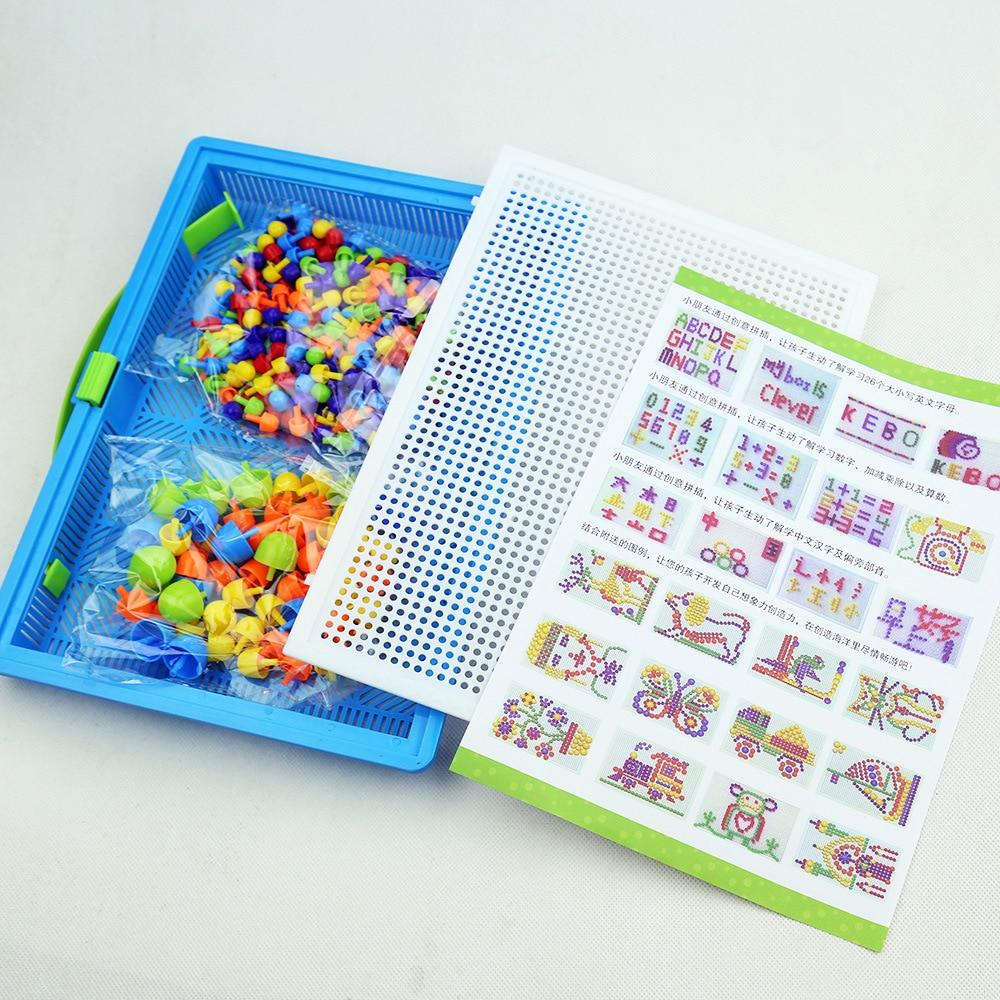 296 Pieces/Set Box-packed Grain Mushroom Nail Beads Intelligent 3D Puzzle Games Board for Children Kids Educational Toys