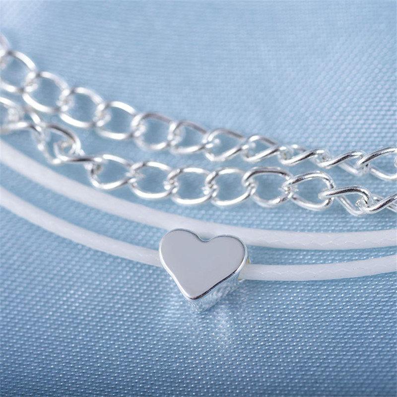 Heart Bohemian Silver Color Anklet Bracelet Heart shape Female Anklets foot Jewelery Style 2020