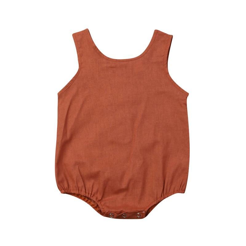 Newborn Baby Girl Boy Clothes Cotton Linen Sleeveless Button Bodysuit Outfits Set Jumpsuit Romper