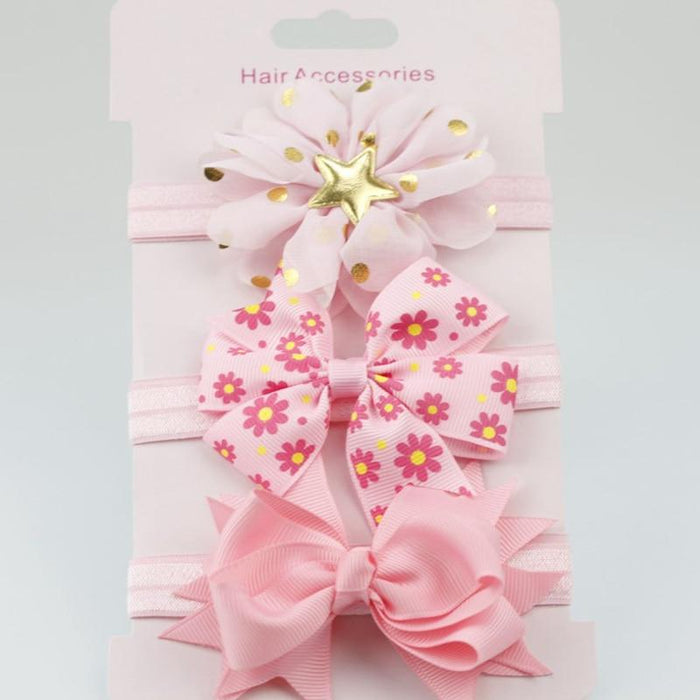 Luxury Modern Handamde 3PCS Set Elastic Flower Headbands for Baby Girls Hair Accessories Baby Girls Bows Nylon Bow For Girls