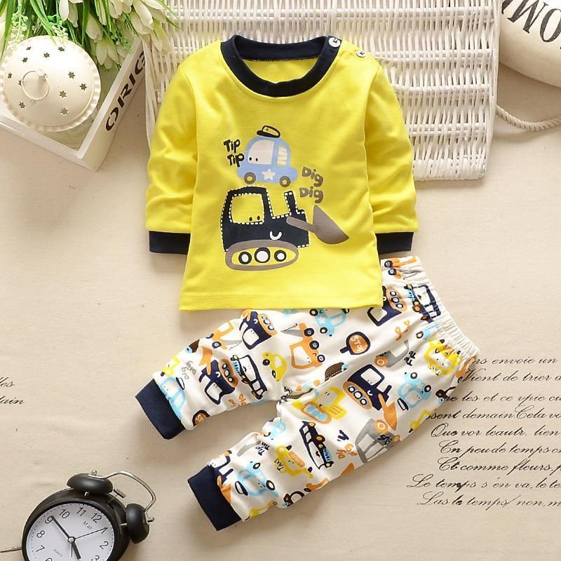 Modern Luxury Baby Boy Clothes Cotton Clothing Sets Cartoon Long-sleeved T-shirt Pants Infant Clothes 2pcs Ste For Boys and Girls Kids