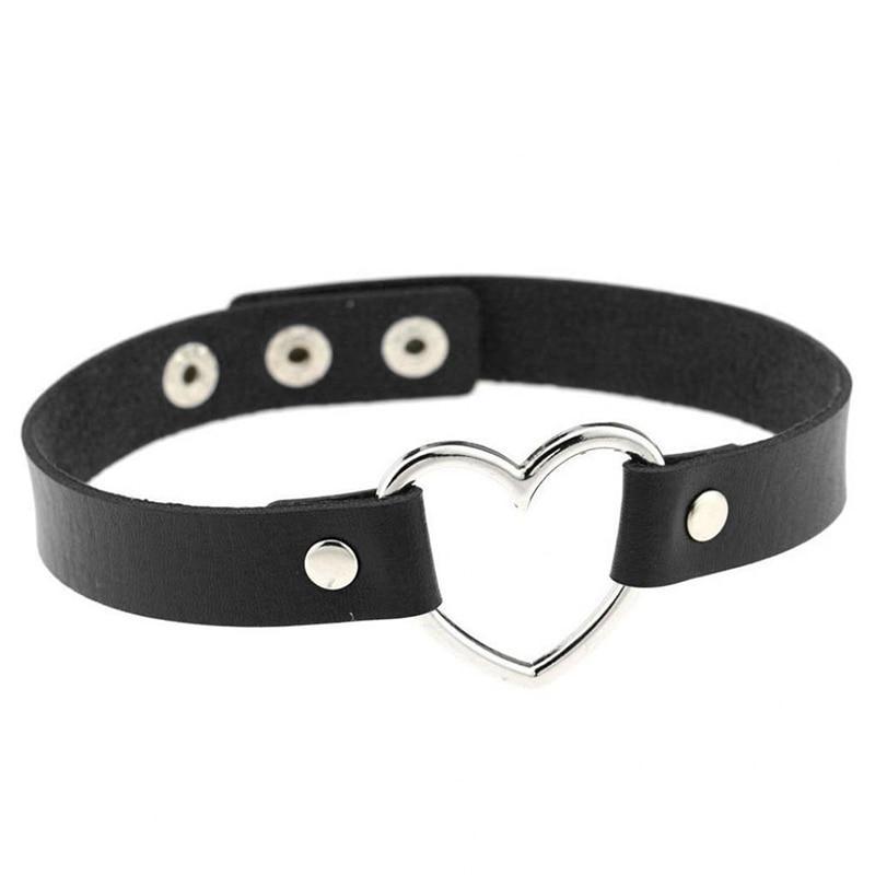 New Fashion Women Men Cool Punk Goth  Heart-Shape Leather Collar Choker Necklace Jewelry Accessories