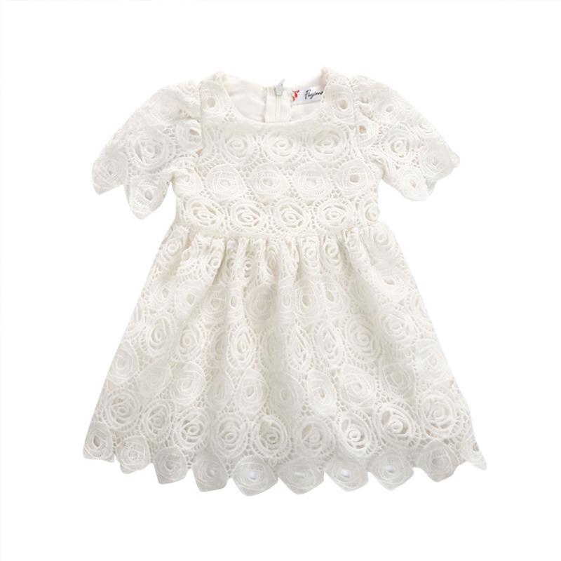 Handmade Classic Baby Girls Dress with Princess Floral Lace And Hollow Out Short Sleve Party Dress For Girls