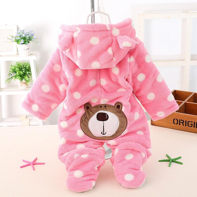 Modern Winter Baby  Bear Animal Costume Hooded Romper Warm Flannel Plush Jumpsuit For Girls and Boys