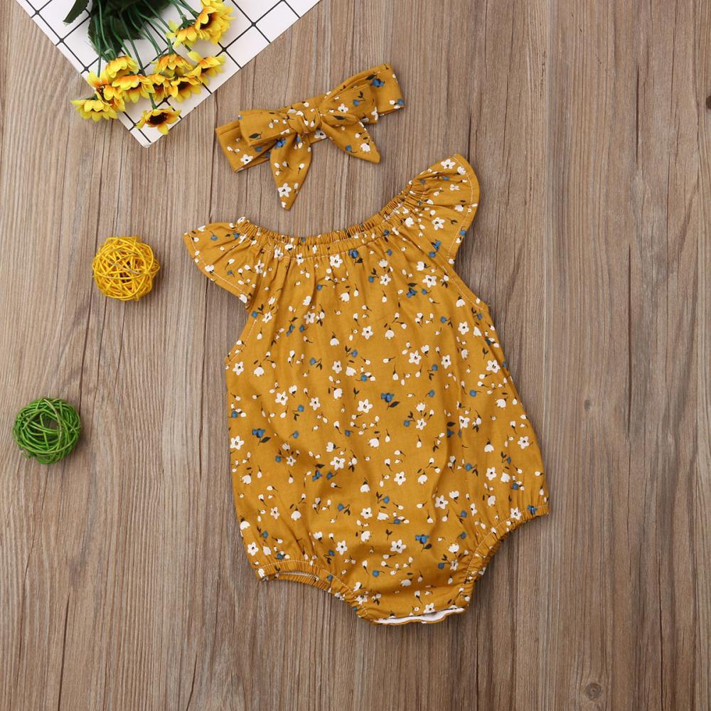 Newborn Infant Baby Girl Clothes Sleeveless Floral Bodysuit Headband 2PCS Jumpsuit Playsuit Outfit Dress For Girls