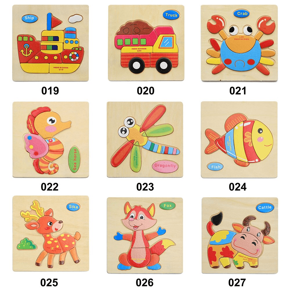 Wooden 3D Stevvex Modern Interesting Baby Learning Puzzles for Children Cartoon Animal Fruit Puzzles Intelligence Kids Children Educational Toy