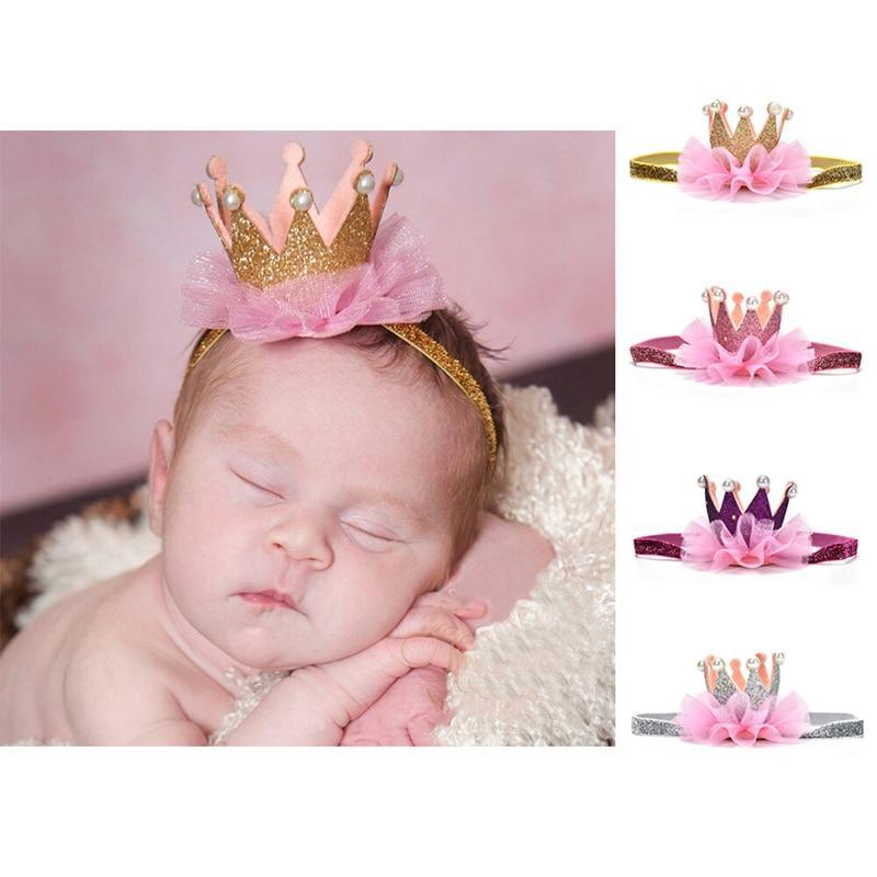 Luxury Modern Crown Headband Gold Princess Crown Photo Props For New Born Baby Girl Birthday