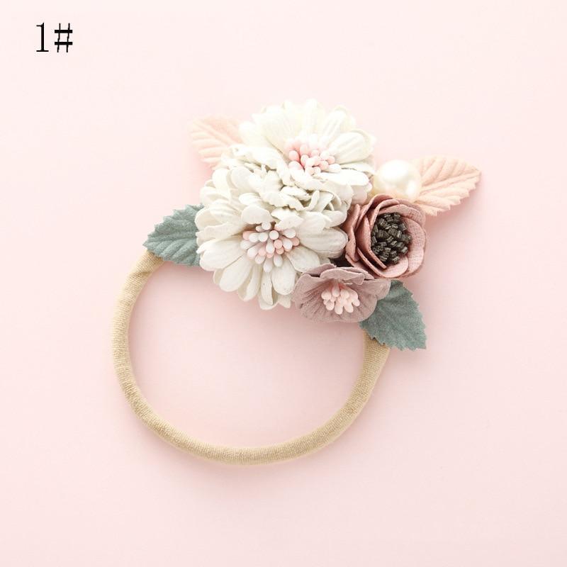 Modern Fashion Floral Headband Newborn Baby Elastic Hairbands Pearl Fresh Style Bow Knot For Girls