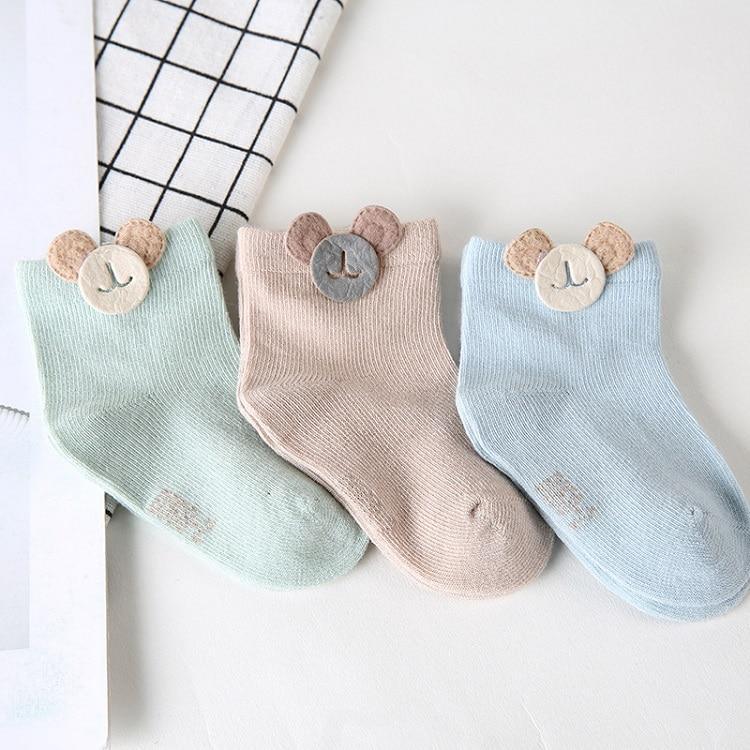 3 Pairs  Cartoon Candy Color Cotton Fashion Elastic Band Socks For Newborn Boys And Girls