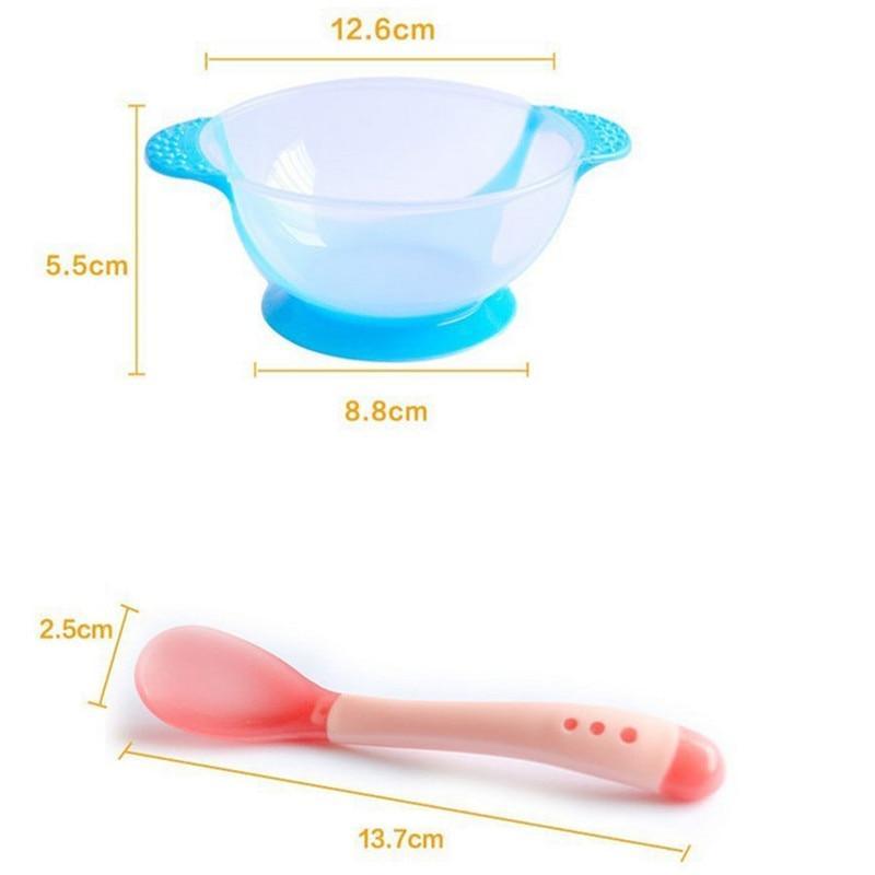 3Pcs Set Baby Dishes With Suction Cup Assist Food Bowl Temperature Sensing Spoon Baby Tableware Baby Utensils Spoon+Fork