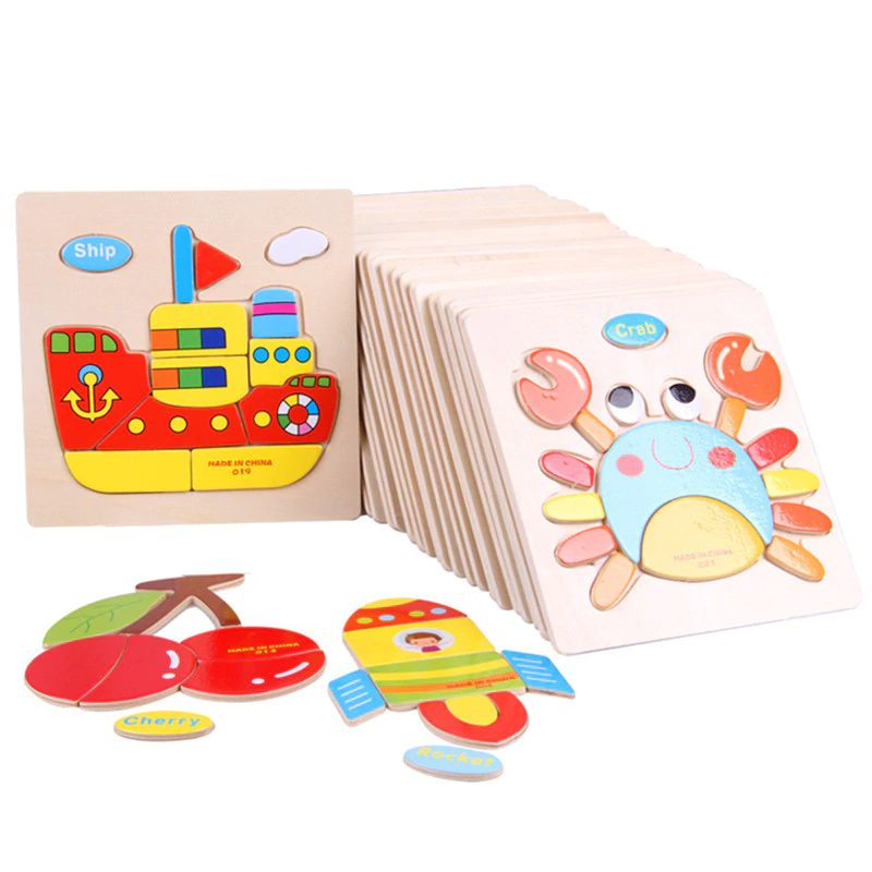 Wooden 3D Stevvex Modern Interesting Baby Learning Puzzles for Children Cartoon Animal Fruit Puzzles Intelligence Kids Children Educational Toy