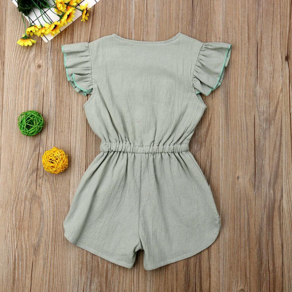 Baby Toddlers Baby Girl Button Sleeveless Ruffle Playsuit Jumpsuit Outfits For Girls