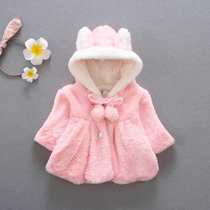 Luxury Modern High Quality Winter Rabbit Ear Warm Fur Coat Cloak Jacket Outerwear for Newborn Baby Girls