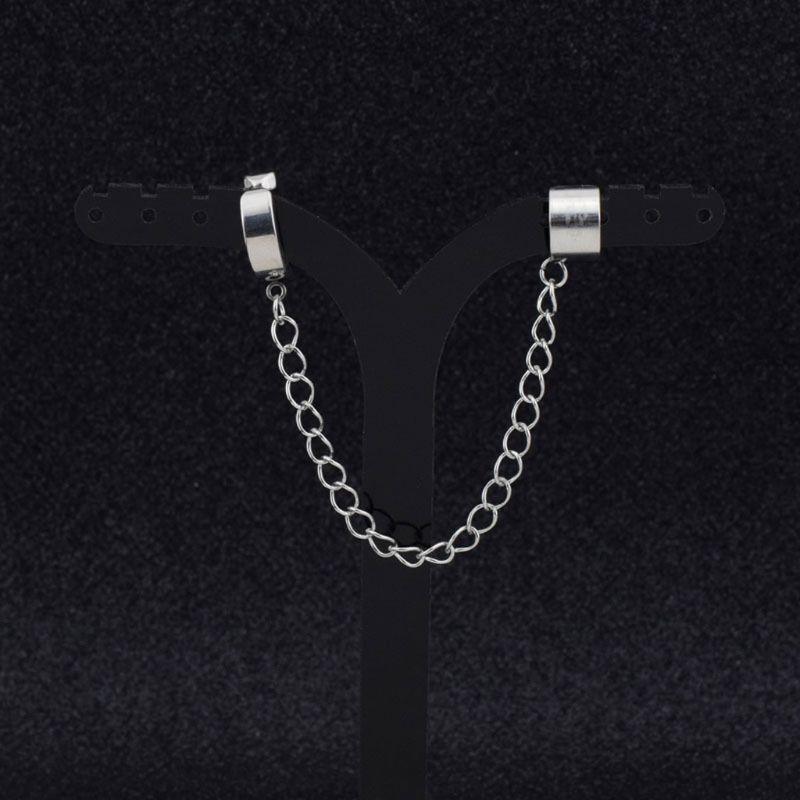 New Modern Korean Fashion Hip Hop Chain Earrings Luxury Titanium Steel Chain Threader Drop Cuff Double Chain Elegant Unisex Jewelry