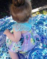 Summer Princess Floral Romper Dress For Baby Girl with Lace Sleeve+Headband For Little Princess