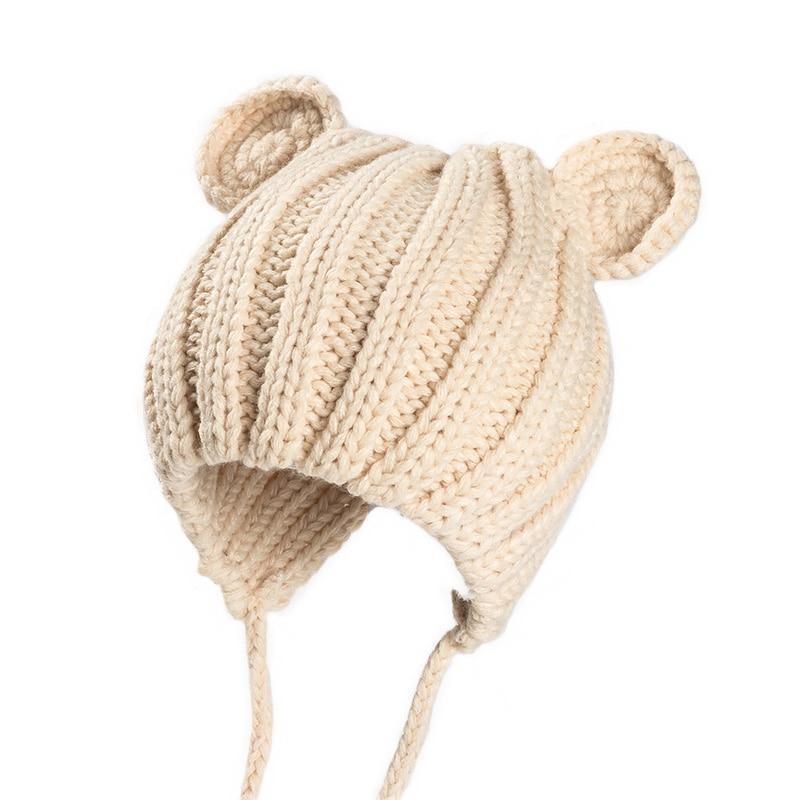 Luxury Modern Baby Knitted Winter Hat with Ears Cartoon Lace-up Children Kids Baby Bonnet Cap In Winter Cozy Style